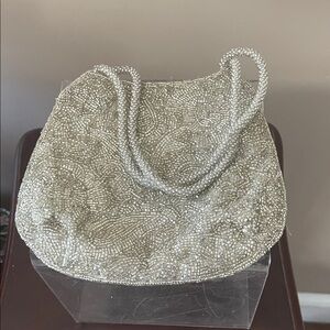 La Regale Silver Beaded  Bag